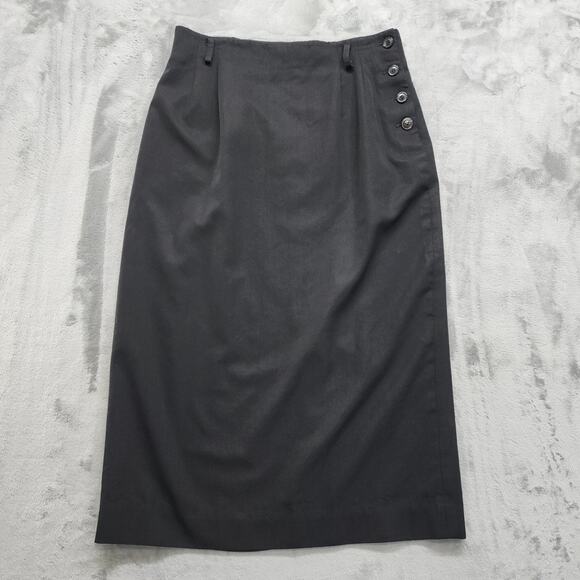 Lord & Taylor Dresses & Skirts - Vintage 80s Lord & Taylor Skirt Womens 16 Black Wool Side Button Pencil Midi